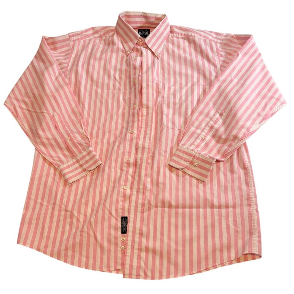 Jos A Bank Travelers Collection Pink White Stripe Button Down Shirt M